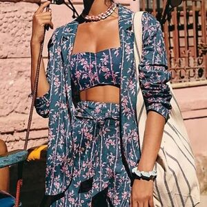 Free People Floral Open Front Jacket